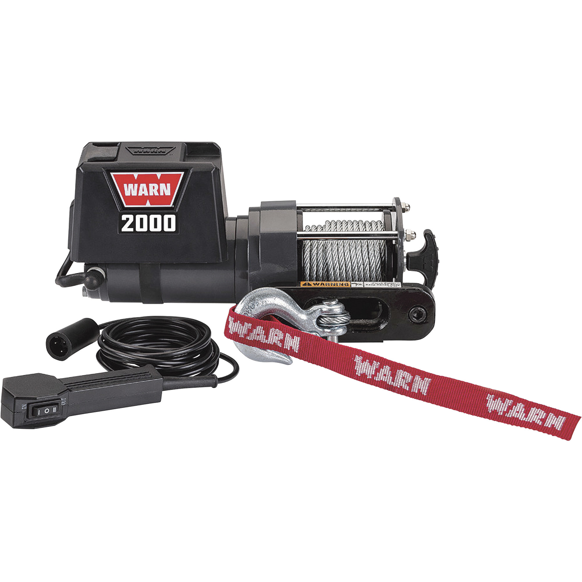 WARN 12 Volt DC Powered Electric Utility Winch, 2000-Lb. Capacity, Galvanized Steel Rope, Model# 92000
